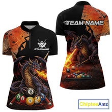 Load image into Gallery viewer, Orange Grunge Dragon Flame 8 Ball Pool Billiard Shirt For Women Custom Billiards Team Attire NYN3046
