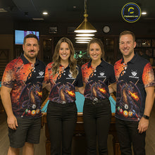 Load image into Gallery viewer, Orange Grunge Dragon Flame 8 Ball Pool Billiard Shirt For Women Custom Billiards Team Attire NYN3046