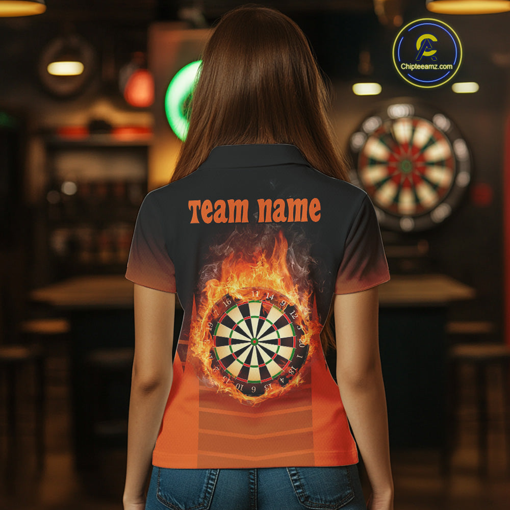Women's Custom Darts Shirt With Amber Phoenix And Flame Dartboard, Darts Jersey NYN0261