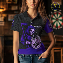 Load image into Gallery viewer, Custom Purple Grim Reaper Flame Dartboard Dart Polo Jerseys For Women Dart Shirt Gifts NYN1645