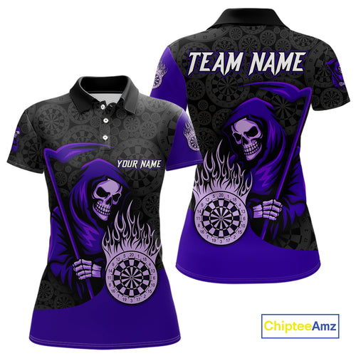Custom Purple Grim Reaper Flame Dartboard Dart Polo Jerseys For Women Dart Shirt Gifts NYN1645