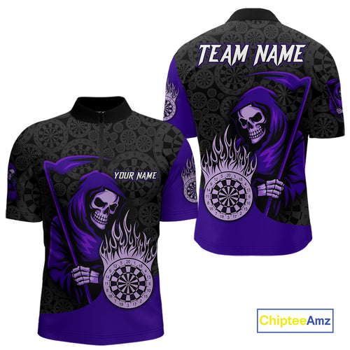 Custom Purple Grim Reaper Flame Dartboard Dart Quarter-Zip Jerseys For Men Dart Shirt Gifts NYN1645