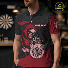 Load image into Gallery viewer, Custom Red Grim Reaper Flame Dartboard Dart Polo Jerseys For Men Dart Shirt Gifts NYN1646