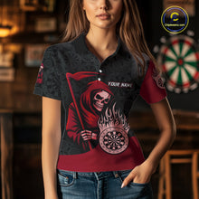 Load image into Gallery viewer, Custom Red Grim Reaper Flame Dartboard Dart Polo Jerseys For Women Dart Shirt Gifts NYN1646
