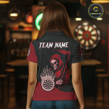 Load image into Gallery viewer, Custom Red Grim Reaper Flame Dartboard Dart Polo Jerseys For Women Dart Shirt Gifts NYN1646
