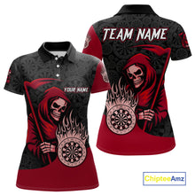 Load image into Gallery viewer, Custom Red Grim Reaper Flame Dartboard Dart Polo Jerseys For Women Dart Shirt Gifts NYN1646