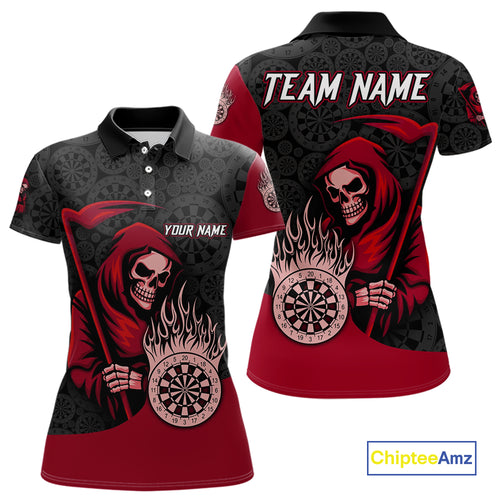 Custom Red Grim Reaper Flame Dartboard Dart Polo Jerseys For Women Dart Shirt Gifts NYN1646