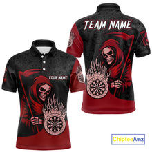 Load image into Gallery viewer, Custom Red Grim Reaper Flame Dartboard Dart Polo Jerseys For Men Dart Shirt Gifts NYN1646