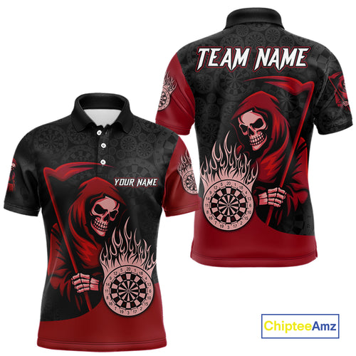 Custom Red Grim Reaper Flame Dartboard Dart Polo Jerseys For Men Dart Shirt Gifts NYN1646