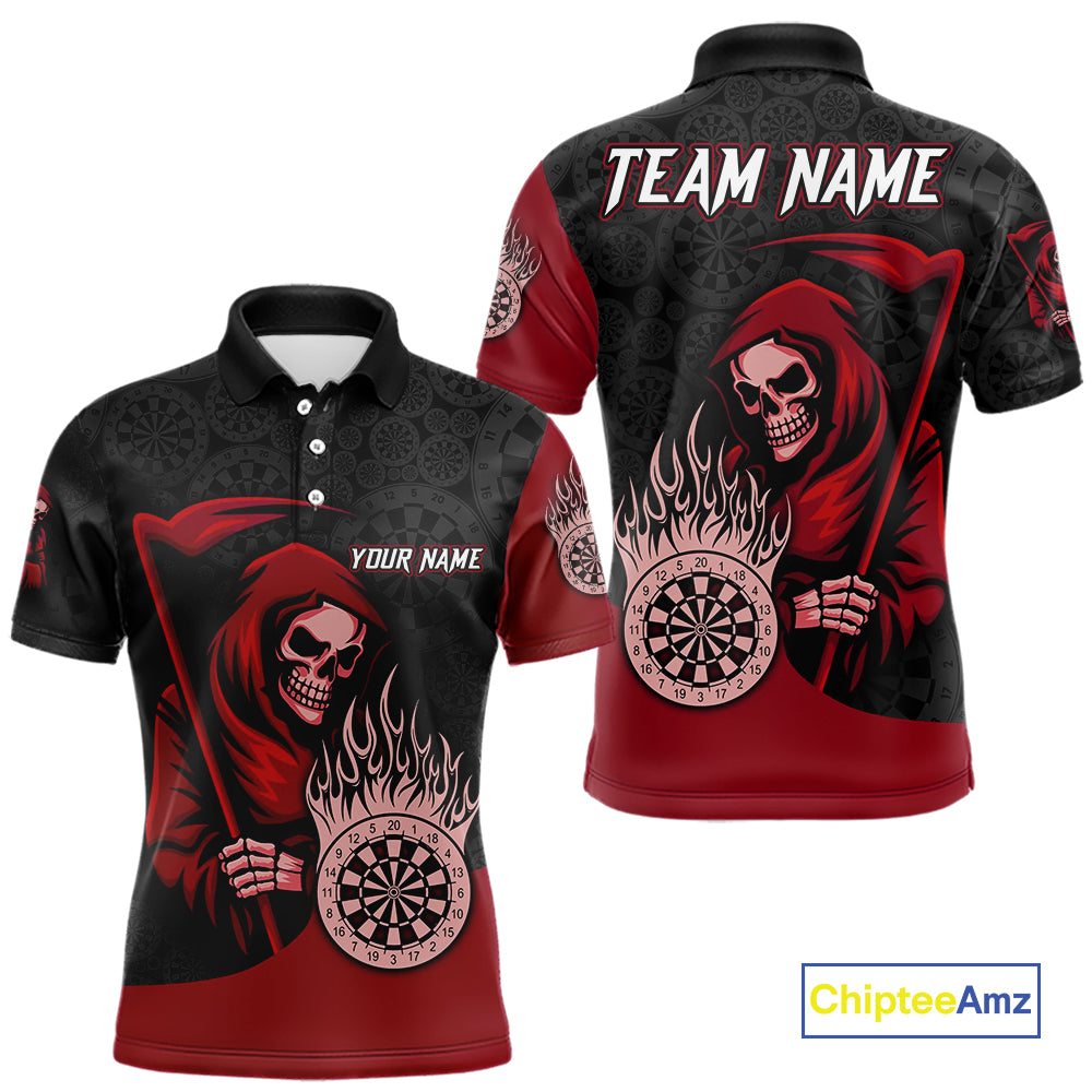 Custom Red Grim Reaper Flame Dartboard Dart Polo Jerseys For Men Dart Shirt Gifts NYN1646