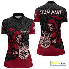 Load image into Gallery viewer, Custom Red Grim Reaper Flame Dartboard Dart Quarter-Zip Jerseys For Women Dart Shirt Gifts NYN1646