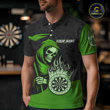 Load image into Gallery viewer, Custom Green Grim Reaper Flame Dartboard Dart Polo Jerseys For Men Dart Shirt Gifts NYN1647