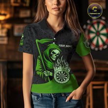Load image into Gallery viewer, Custom Green Grim Reaper Flame Dartboard Dart Polo Jerseys For Women Dart Shirt Gifts NYN1647