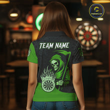 Load image into Gallery viewer, Custom Green Grim Reaper Flame Dartboard Dart Polo Jerseys For Women Dart Shirt Gifts NYN1647