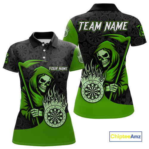 Custom Green Grim Reaper Flame Dartboard Dart Polo Jerseys For Women Dart Shirt Gifts NYN1647