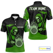 Load image into Gallery viewer, Custom Green Grim Reaper Flame Dartboard Dart Polo Jerseys For Men Dart Shirt Gifts NYN1647