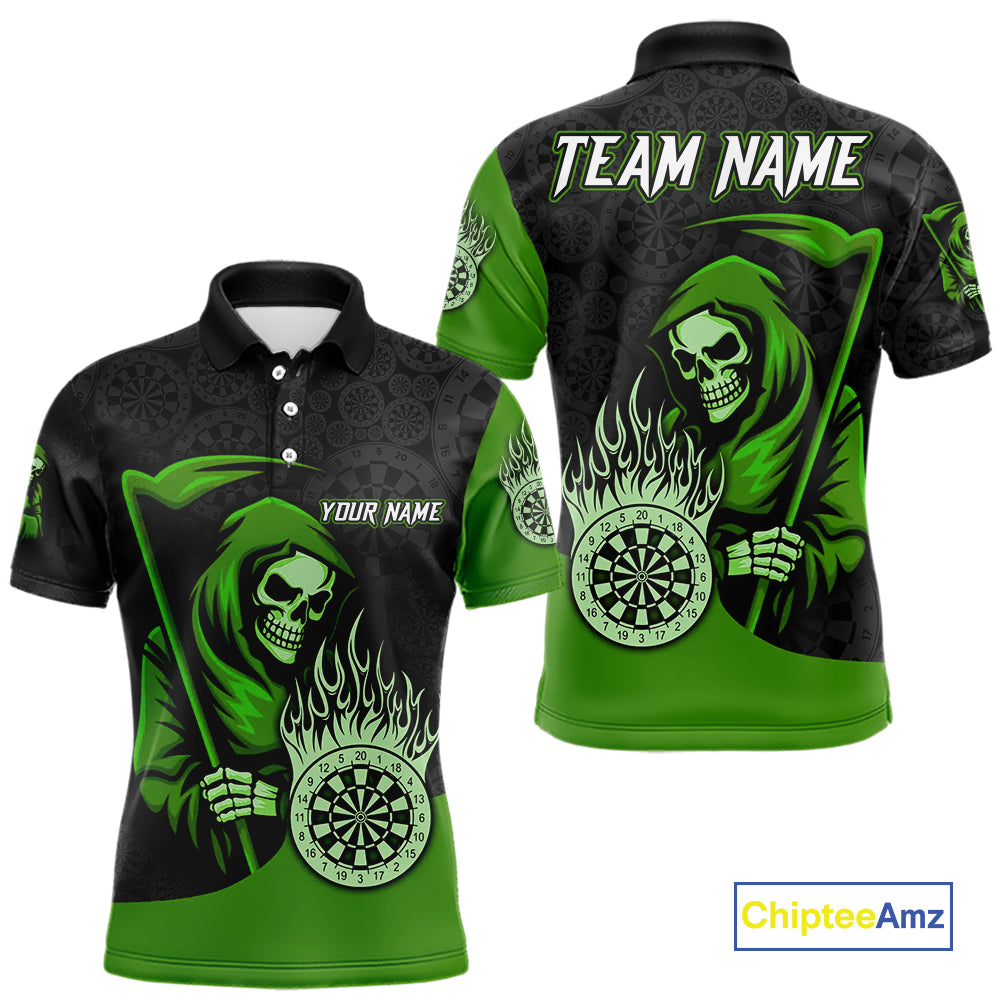 Custom Green Grim Reaper Flame Dartboard Dart Polo Jerseys For Men Dart Shirt Gifts NYN1647