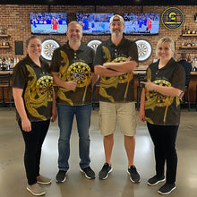 Load image into Gallery viewer, Personalized Gold Tribal Shark Custom Darts Quarter-Zip Shirts For Men Tribal Dart League Jerseys NYN2183