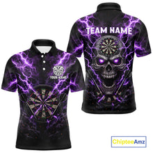 Load image into Gallery viewer, Thunder Lightning Purple Cracked Skull Dartboard Dart Polo Shirts For Men Custom Dart Team Shirts NYN2676