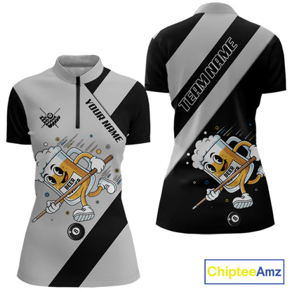 Black Grey Funny Beer Runner 8 Ball Women Billiards Shirt Personalized Pool Balls Billiard Team Names NYN2680
