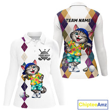 Load image into Gallery viewer, Womens Colorful Argyle Golf Shirts Custom Cat Golfer Clothing Golf Polo Jersey, Best Golf Gifts NYN3052