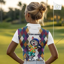 Load image into Gallery viewer, Womens Colorful Argyle Golf Shirts Custom Cat Golfer Clothing Golf Polo Jersey, Best Golf Gifts NYN3052