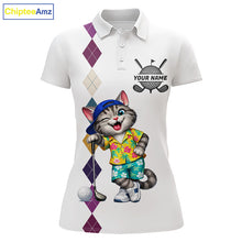 Load image into Gallery viewer, Womens Colorful Argyle Golf Shirts Custom Cat Golfer Clothing Golf Polo Jersey, Best Golf Gifts NYN3052