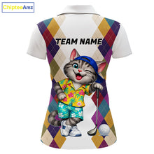 Load image into Gallery viewer, Womens Colorful Argyle Golf Shirts Custom Cat Golfer Clothing Golf Polo Jersey, Best Golf Gifts NYN3052