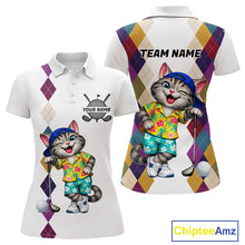 Load image into Gallery viewer, Womens Colorful Argyle Golf Shirts Custom Cat Golfer Clothing Golf Polo Jersey, Best Golf Gifts NYN3052