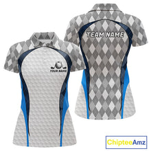 Load image into Gallery viewer, Blue And Grey Argyle Polo Golf Shirts For Women Custom White Ball Golf Team Attire For Golfers NYN3058