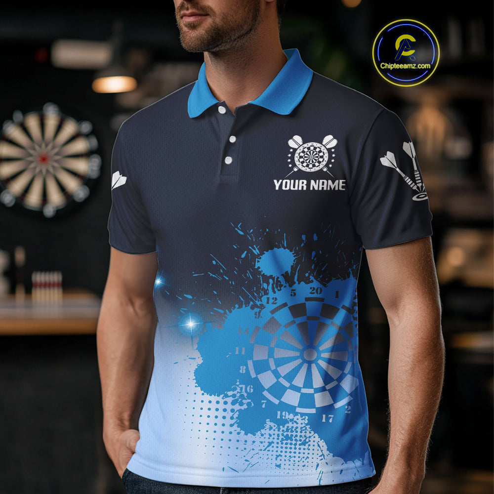 Men's Personalized Darts Shirt With Blue Gradient Splash Dartboard, Darts Jersey NYN0267