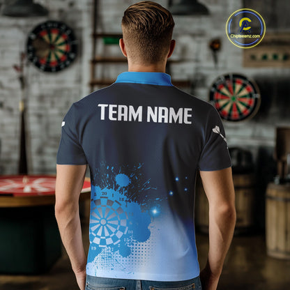 Men's Personalized Darts Shirt With Blue Gradient Splash Dartboard, Darts Jersey NYN0267
