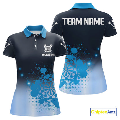 Women's Personalized Darts Shirt With Blue Gradient Splash Dartboard, Darts Jersey NYN0267