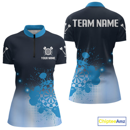 Women's Personalized Darts Shirt With Blue Gradient Splash Dartboard, Darts Jersey NYN0267