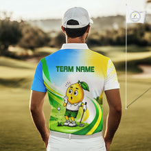 Load image into Gallery viewer, Man wearing funny lemon golf polo shirt during golf tournament