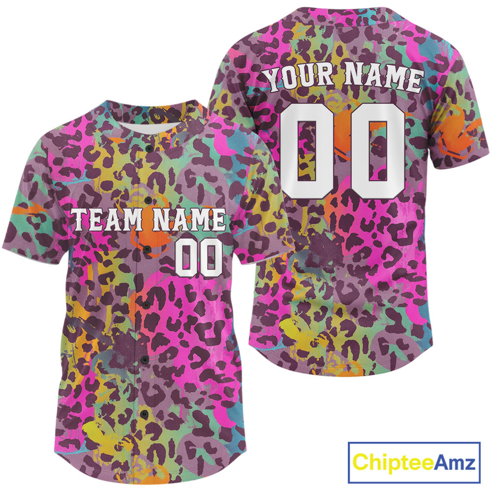 Custom Colorful Leopard Baseball Shirt For Men Graffiti Authentic Baseball Jersey NYN1390