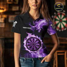 Load image into Gallery viewer, Custom Black And Purple Flames Dartboard Dart Women Polo Jerseys Outfits Dart Team Shirt NYN1661