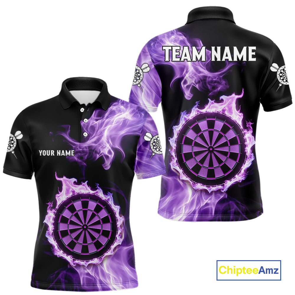 Custom Black And Purple Flames Dartboard Dart Men Polo Jerseys Outfits Dart Team Shirt NYN1661
