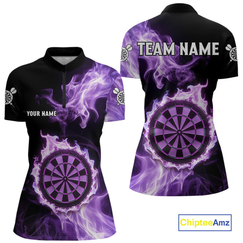Custom Black And Purple Flames Dartboard Dart Women Polo Jerseys Outfits Dart Team Shirt NYN1661