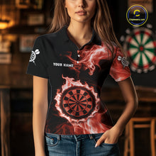 Load image into Gallery viewer, Custom Black And Orange Flames Dartboard Dart Women Polo Jerseys Outfits Dart Team Shirt NYN1662