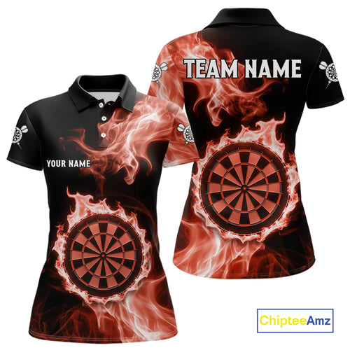 Custom Black And Orange Flames Dartboard Dart Women Polo Jerseys Outfits Dart Team Shirt NYN1662