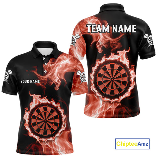 Custom Black And Orange Flames Dartboard Dart Men Polo Jerseys Outfits Dart Team Shirt NYN1662