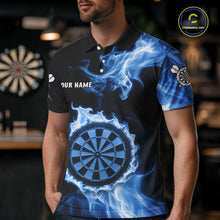 Load image into Gallery viewer, Custom Black And Blue Flames Dartboard Dart Men Polo Jerseys Outfits Dart Team Shirt NYN1663