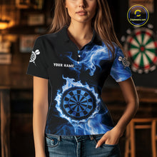 Load image into Gallery viewer, Custom Black And Blue Flames Dartboard Dart Women Polo Jerseys Outfits Dart Team Shirt NYN1663