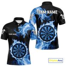 Load image into Gallery viewer, Custom Black And Blue Flames Dartboard Dart Men Polo Jerseys Outfits Dart Team Shirt NYN1663