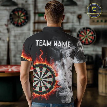 Custom White Smokes Red Flames Dartboard Dart Men Polo Jerseys Dart Team Shirt NYN1667