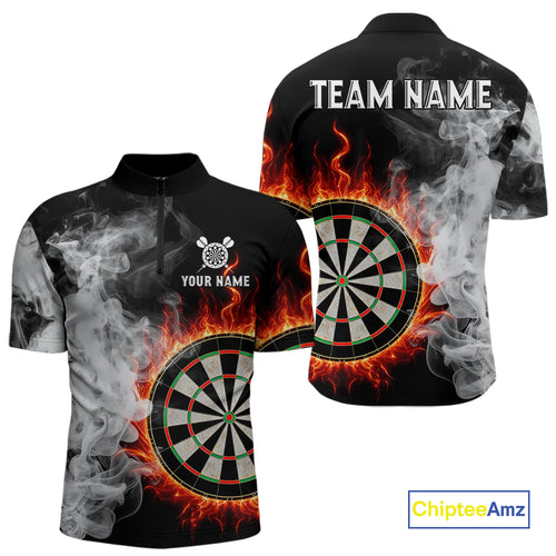 Custom White Smokes Red Flames Dartboard Dart Men Quarter-Zip Jerseys Dart Team Shirt NYN1667