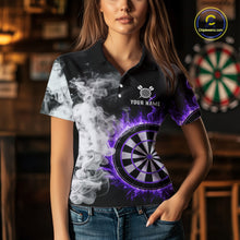 Load image into Gallery viewer, Custom White Smokes Purple Flames Dartboard Dart Women Polo Jerseys Dart Team Shirt NYN1669