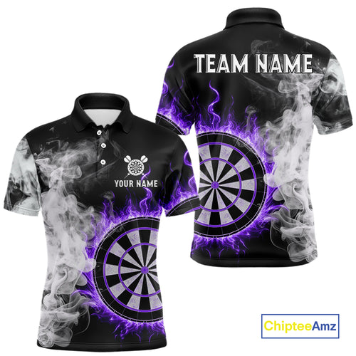 Custom White Smokes Purple Flames Dartboard Dart Men Polo Jerseys Dart Team Shirt NYN1669