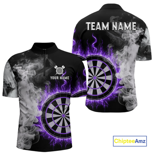 Custom White Smokes Purple Flames Dartboard Dart Men Quarter-Zip Jerseys Dart Team Shirt NYN1669